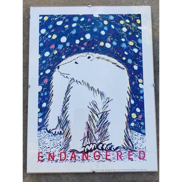 1991 Framed Prints Made Haiti Graphique de France Graphic Elephant Polar Bear - Picture 2 of 12